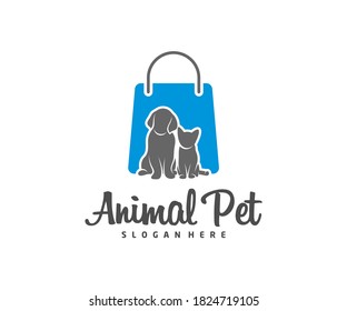 Pet shop Logo dog cat design vector template. Animals Veterinary clinic Logotype concept outline icon.