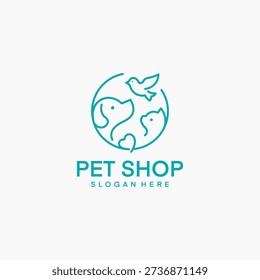 Pet shop logo with dog cat bird lines