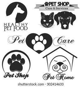 Pet shop logo, dog and cat silhouette  .Vector