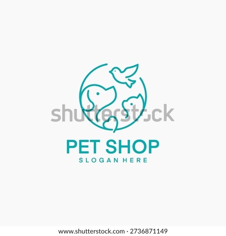 Pet shop logo with dog cat bird lines