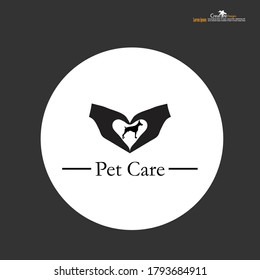 Logo de la tienda de mascotas con perro y manos.ilustración vectorial.