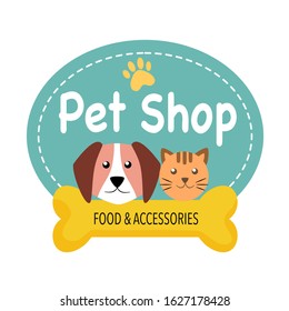 Pet shop logo flat design vector illustration. Dog and cat design for pet shop on white background. Website page, mobile app, sign and sticker design template.