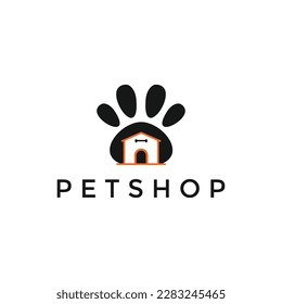 pet shop logo with footprints vector illustration design, pet house creative logo design