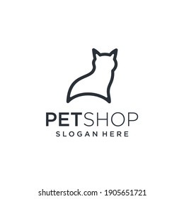 Pet Shop Logo High Quality. Line Art Cat Icon, Simple, Modern, Abstract, clean, monoline.