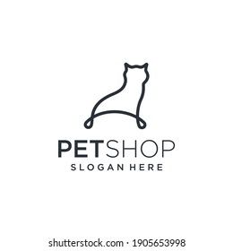 Pet Shop Logo High Quality. Line Art Cat Icon, Simple, Modern, Abstract, clean, monoline.