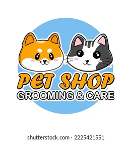 pet shop logo illustration cute cat and dog character illustration