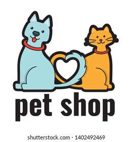 Pet shop  logo with the image of cat and dog. Vector Illustration.