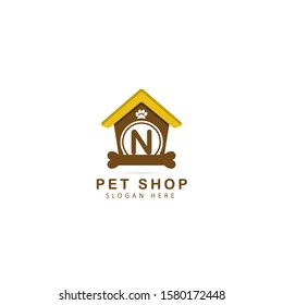 Pet Shop Logo With Initial Letter n, Design Vector Illustration Pet Shop Logo Template