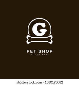 Pet Shop Logo With Initial Letter g, with circle and bone element,  Design Vector Illustration Pet Shop Logo Template