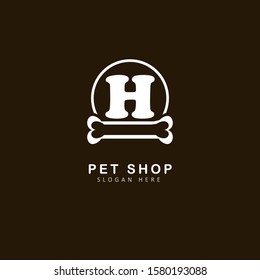 Pet Shop Logo With Initial Letter h, with circle and bone element,  Design Vector Illustration Pet Shop Logo Template