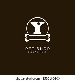 Pet Shop Logo With Initial Letter y, with circle and bone element,  Design Vector Illustration Pet Shop Logo Template