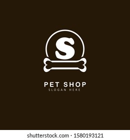 Pet Shop Logo With Initial Letter s, with circle and bone element,  Design Vector Illustration Pet Shop Logo Template