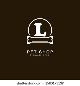 Pet Shop Logo With Initial Letter l, with circle and bone element,  Design Vector Illustration Pet Shop Logo Template