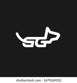 
Pet Shop Logo With Initial Letter GG as abstract dog in linear style. Wilde animal graphic sign. 