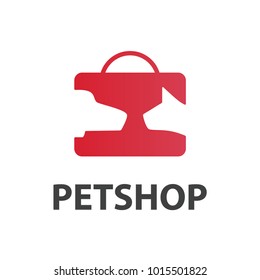 Pet shop logo isolated on white, flat pet store logotype, dog head on bag icon, zoo goods image