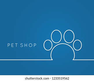 pet shop logo. Linear pet paw on blue background