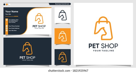 Pet shop logo with modern gradient line art style and business card design template Premium Vector