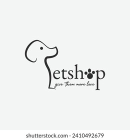 Logo de la tienda de mascotas simple con dogma de cabeza y diseño de garras