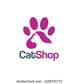 Pet Shop Logo Template Design Vector. Cats Footprints Unique Logo Line Design Template