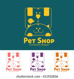 Pet shop logo template. Heads of dog, cat and bird. 