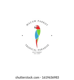Pet shop. Logo template. Macaw parrot