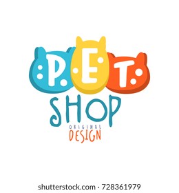 Pet shop logo template original design colorful hand drawn vector Illustration