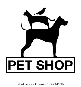 pet shop logotype. Pyramid of the dog, cat and bird. Logo icon design template. Abstract concept for pet shop or veterinary.