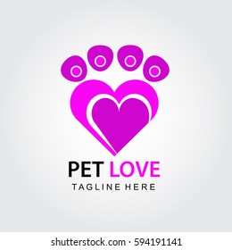 Pet shop love shape paw abstract logo