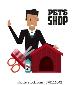 Pet shop with man design, Vector illustration
