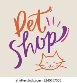 Tienda de mascotas Letras de mano modernas. vector.
