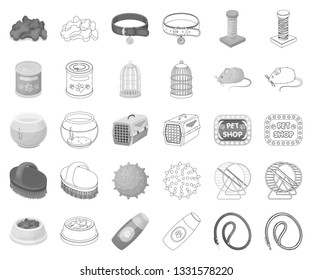 Pet shop monochrome,outline icons in set collection for design.The goods for animals vector symbol stock web illustration.