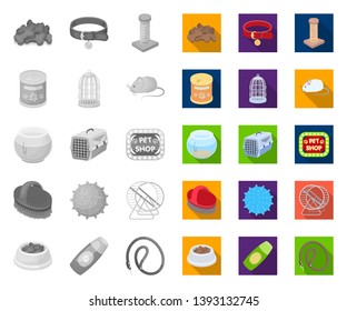 Pet shop mono,flat icons in set collection for design.The goods for animals vector symbol stock web illustration.