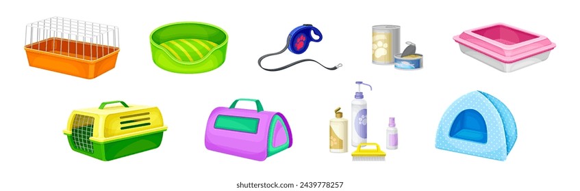 Pet Shop Object and Accessory for Domestic Animal Vector Set
