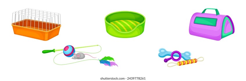 Pet Shop Object and Accessory for Domestic Animal Vector Set