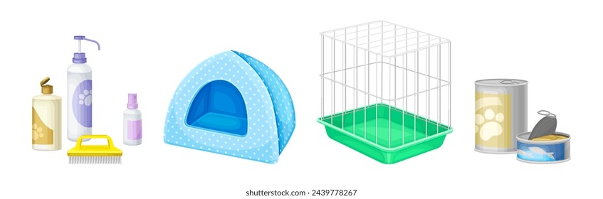 Pet Shop Object and Accessory for Domestic Animal Vector Set