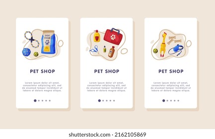 Pet shop onboarding mobile app page cartoon vector illustration