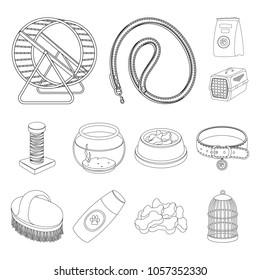 Pet shop outline icons in set collection for design.The goods for animals vector symbol stock web illustration.
