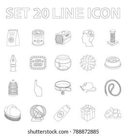 Pet shop outline icons in set collection for design.The goods for animals vector symbol stock web illustration.