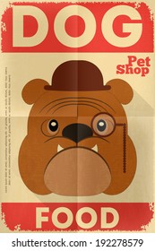 Pet Shop Poster with Bulldog  in Retro Style. Vector Illustration.