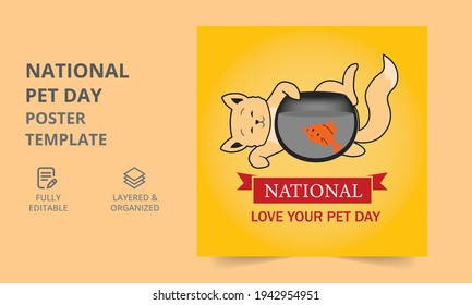 Pet shop poster template. National Pet Day Poster. social media post. Vector illustration.
