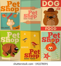 Pet Shop Posters Set in Retro Style. Vector Illustration.