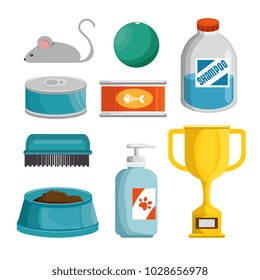 pet shop products set icons