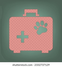 Pet shop sign illustration. Apricot Icon with Brick Red parquet floor graphic pattern on a Ebony background. Feldgrau. Green. Illustration.