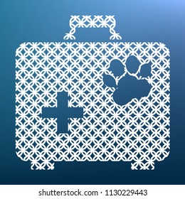 Pet shop sign illustration. Vector. White textured icon at lapis lazuli gradient background.