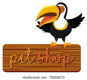 Pet shop sign with toucan bird on it illustration