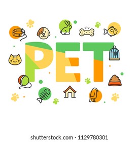 Pet Shop Signs Concept Card Poster Paper Art Design with Outline Icons Include of Dog and Cat. Vector illustration