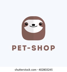 Pet Shop Sloth Face Funny Logo. Cute Vector Design