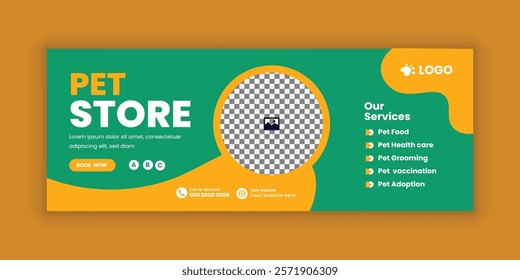 Pet shop social media cover banner design template or animal web banner