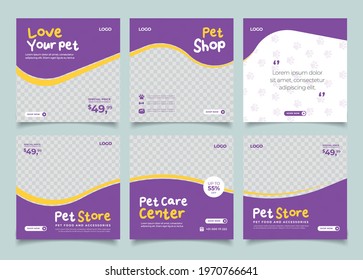Pet shop social media post template design with photo collage.