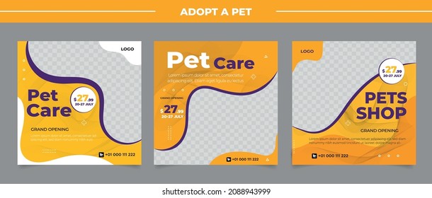 Pet shop social media post template design with photo collage.